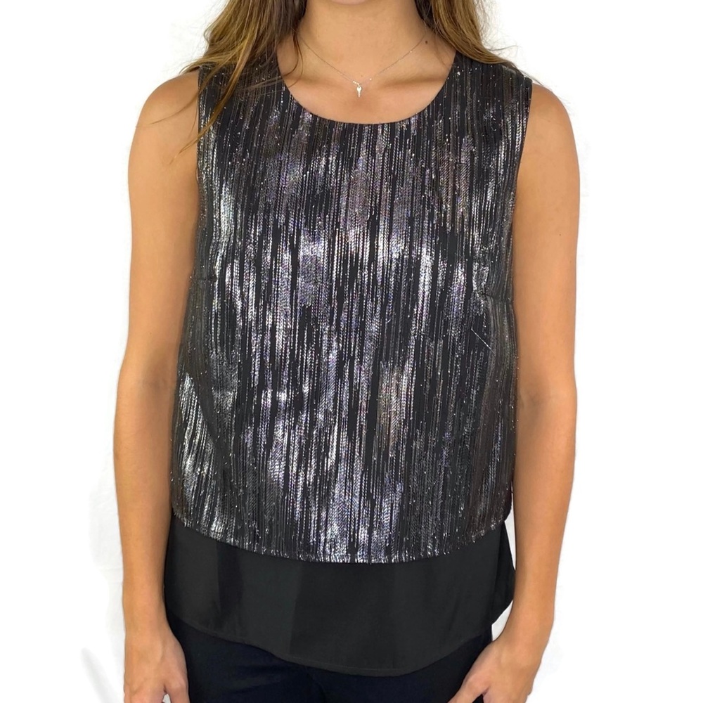 Calvin Klein NWOT Black Layered Tank with Gold Metallic Overlay Small